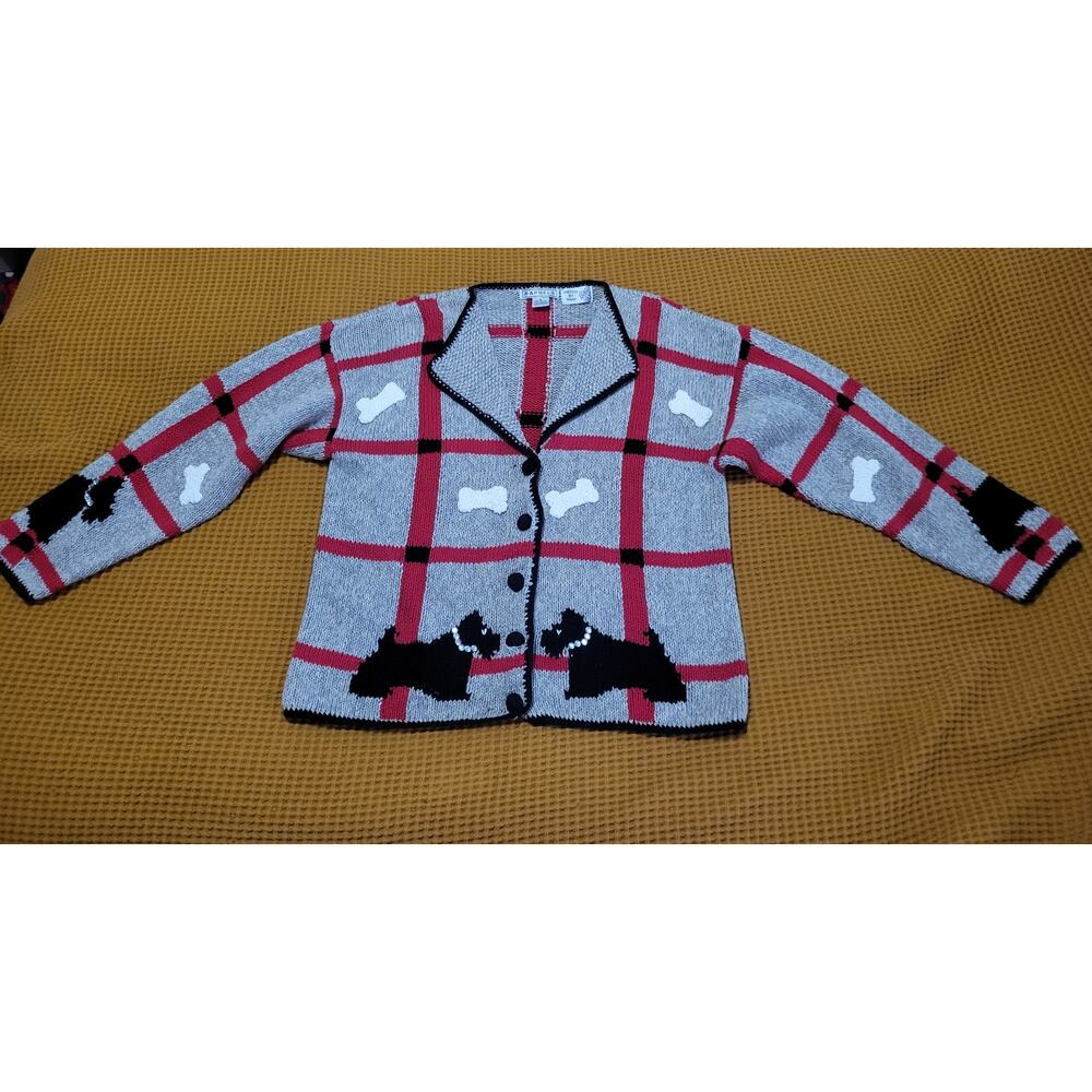 Vintage Raphel's Hand Knit Scottydog  Scottish Terrier Rhinestone Sweater M GUC